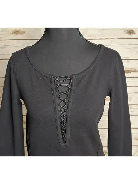 We The Free black long sleeve lace-up fitted top Size XS - Picture 5 of 5